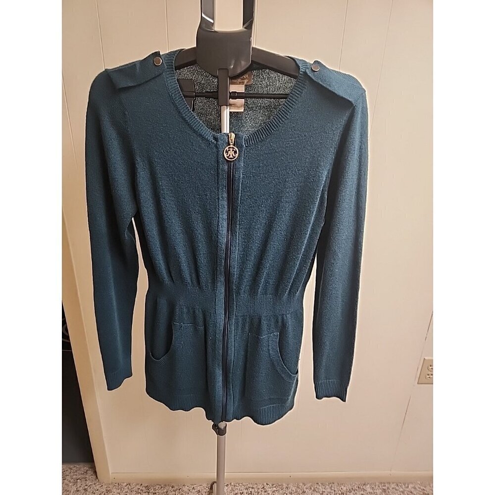Miss Tina By Tina Knowles Zip Up Teal Sweater Size Large 12/14